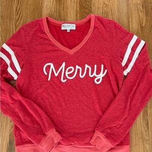 Wildfox Vibrant Holiday Red V-Neck Sweater. Size M.